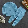 Conjunto de Pantalones de Cintura Alta para Niños que Protegen el Vientre, Estilo Primavera y Otoño, Ropa de Otoño para Bebés, Ropa Interior de Algodón Puro para Niñas, Pijama de Cuello Redondo para Niños