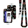 Porta-cartões de plástico com padrão floral, porta-crachá de identificação para trabalho com cordão e fivela retrátil, protetor de crachá de funcionário e cartão de ônibus