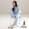 Nuevos Pijamas 2026 para Mujer, Primavera y Otoño, Algodón Puro Suave, Manga Larga, Rayas Azules, Se Pueden Usar Afuera, Holgado, Ropa de Casa 100% Algodón