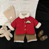 Ropa de Algodón de Año Nuevo para Niños, Chaqueta de Algodón con Forro de Polar Festivo Roja para Bebés en Invierno, Conjunto de Año Nuevo de un Año para Bebé
