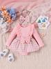 Ropa Infantil Nueva de Verano 2024 Pequeño Aroma Otoño e Invierno Niña de Bebé Encaje Manga Larga Empalme Tejido Cuadros Falda Mariposa
