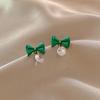 Pendientes de plata S925 con forma de aguja, temperamento moderno, con lazo rojo y verde, pendientes femeninos de circonita superbrillante, venta al por mayor