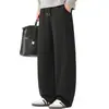 Calça de moletom masculina, corte reto, forrada com fleece e espessa para outono e inverno, novo estilo 2026, calça longa atlética e casual, estilo americano moderno, corte solto