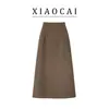 Saia midi de lã feminina para outono e inverno, novo estilo com fenda, cintura alta, modeladora, plus size, saia bodycon moderna e versátil