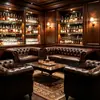 Bar Retro Americano Speakeasy Bar de Whisky y Cigarros Cabina con Sofá Recepción Cafetería Juego de Mesa y Silla Individual