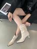 Botines Cortos de Tacón Alto con Punta Aguda y Diseño de Pliegues para Mujer, Botas de Media Pantorrilla, Estilo Caliente Otoño e Invierno 2024, Botas de Tacón de Aguja con Efecto Adelgazante