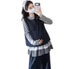 Conjunto de tres piezas para maternidad de talla grande, ajuste relajado: top de manga larga, chaleco y pantalón de pierna ancha - un conjunto versátil para otoño de 2026, diseñado para ser holgado y favorecedor