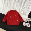 Malhas Infantis Outono e Inverno Novo Estilo Malhas Bordadas para Meninos e Meninas, Roupas de Inverno, Roupas Festivas Vermelhas para Bebês