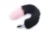 Tapón Anal de Cola de Zorro de Metal Productos para Adultos Placer Anal Cola de Perro Artificial Combinación de Colores Punta Blanca Cola de Dos Tonos