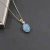 Nuevos Pendientes Colgante Collar Anillo Estilo Chino Retro Simple Natural Ágata Azul Ónice Círculo Dorado