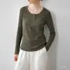 Blusa de tricô feminina com gola Henley de linho e manga longa, outono e inverno, estilo simples, chique e descontraído, perfeita como uma camada base casual para o dia a dia