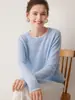 Suéter de cashmere simples 100% puro com blocos de cor, gola redonda, para mulheres, blusa de base de tricô de manga comprida, versátil e que afina