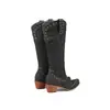 Zapatos de tacón medio para mujer Zapatos de tela Fideos de tela Comercio exterior Botas de cowboy con remaches de manga Europeas y americanas Botas de cuero Punta fina Botas de moda para mujer Negro