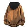 Otoño/Invierno 2026 Nueva Chaqueta con Capucha de Cuero PU Patchwork Retro de Bloques de Color para Hombre Tendencia Alta Calle Desaliñada Genial