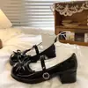Zapatos de cuero para mujer con tacón grueso estilo francés 2026 primavera/otoño superventas retro versátiles lolita punta redonda Mary Jane de caña baja zapatos de vestir