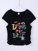 Camiseta de niña con patrón popular transfronterizo que se puede hacer DIY 4-14 años de edad con estampado de dibujos animados para niñas deportiva y de ocio tops de color puro