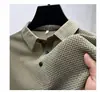 Camiseta de Malla Fresca de Seda de Hielo de Manga Corta para Hombre con Cuello de Camisa Verano Nuevo Color Sólido Camisa Polo sin Cierre de Manga Media Ropa para Hombre