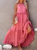 Vestido Largo con Volantes Estilo Vacaciones de Verano 2023 Europeo y Americano Amazon Gran Vuelo Elegante Vestido de Playa para Mujer