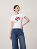 Outono 2026 Estilo Coreano Estampado Floral Aveludado Slim Fit Curto Gola Redonda Manga Curta Camiseta Novo Modelo HBZX710564