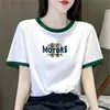 Camiseta de Manga Corta con Bloques de Color para Mujer de Comercio Exterior Transfronterizo, Nuevo Estilo de Verano, Corte Holgado, Top Corto