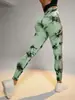 Nuevos Pantalones de Yoga Cruzados Europeos y Americanos Estilo Tie-Dye Sin Costuras con Corte Lateral Leggings Deportivos de Cintura Alta Levanta Glúteos para Mujer