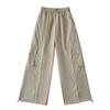 Calça Cargo de Verão Feminina Estilo Americano com Cordão e Listras Finas, Parachute Reta, Casual e Tendência