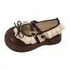 Zapatos de Cuero Marrones con Suela Gruesa y Cordones de Lazo para Mujer, Nuevo Estilo Primavera y Otoño 2026, Zapatos Mary Jane Franceses para Combinar con Faldas