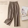 Pantalones de lino finos a rayas de verano para mujer, pantalones casuales holgados de algodón y lino adelgazantes, pantalones rectos de lino para madres