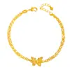 Pulseira Borboleta Brilhante de Ouro 24K Estilo Igual da Loja de Ouro Puzuo Gelo Triturado Dupla Camada Estéreo Pulseira de Alta Qualidade para Mulheres