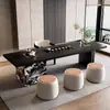 Mesa de Chá Estilo Italiano em Madeira Maciça e Mesa de Ilha Conjunto Integrado de Mesa de Chá e Cadeiras, Mesa de Chá Preta, Mesa de Chá de Sala de Estar de Luxo Leve de Ardósia de Alta Qualidade