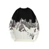 Tricô Personalizado Estilo Harajuku Jacquard Montanha de Neve Gola Redonda Suéter de Tricô para Homens, Suéter Casual Tendência para Casais