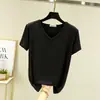 Camiseta de mujer de manga corta con cuello en V, color blanco liso de verano, nueva camiseta básica de modal estilo coreano para mujer