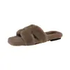 Chinelos peludos de sola reta femininos para uso externo, novidade outono e inverno de 2026 estilo coreano, chinelos confortáveis e quentes, sapatos femininos de algodão slip-on