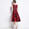 Novo vestuário feminino transfronteiriço primavera/verão decote U sem mangas jacquard cintura alta elegante vestido midi Vestido europeu e americano