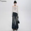 Jeans de Campana Retro Americanos para Mujer, Nuevo Estilo Otoño, Cintura Alta, Corte Holgado, Pierna Ancha, Adelgazantes, Corte Recto, Pantalones de Longitud Completa
