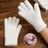 Guantes de dedo de piel sintética de visón grueso Corea del Sur color liso lindos cálidos de piel suaves pegajosos para mujer invierno cinco dedos a prueba de frío
