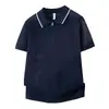 Camisa Polo Tricô Manga Curta Masculina Gola Lapela Meio Zíper Vazado Camiseta Verão Estilo Old Money Negócios Atacado de Fábrica Transfronteiriço