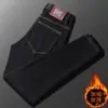 Jeans preto de alta qualidade italiano em Lyocell, não desbota, para homens, novo estilo outono e inverno, skinny slim-fit, stretch, forrado com fleece, moderno