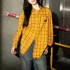 Camisa amarilla de cuadros estilo americano para mujer, primavera nueva, camisa dopamina, chaqueta, top holgado casual retro para pareja