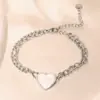 Pulsera de Acero Inoxidable Chapado en Oro de 18 Quilates con Forma de Corazón Simple y Versátil Transfronteriza Aogu para Mujer Pulsera Apilable Doble Capa Versátil de Nicho