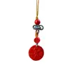 Al por mayor Natural Alto Contenido Rojo Cinabrio Arena Roja Doble Cara "Fortuna Mandarina" Colgante Redondo Cadena para Teléfono Llavero del Año Zodiacal Accesorio