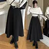 Falda de línea A de longitud media para mujer 2026 Otoño/Invierno Nueva Cintura Alta de Lana Dobladillo Ancho Cubre Caderas Adelgazante Falda de Lana de Longitud Media para Mujer