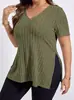 Transfronterizo 2024 Europa y Estados Unidos transfronterizo primavera y verano nuevo color sólido talla grande chaqueta cuello en V manga corta abertura lateral camiseta lijada