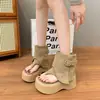 Botines Cortos de Verano 2026 para Mujer con Punta de Dedo del Pie, Botas de Suela Gruesa para Aumentar la Altura para Mujeres Bajitas, Botas Vaqueras Retro Occidentales