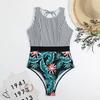 Traje de Baño Bikini Entero Estampado a Rayas Nuevo Europeo y Americano 2025 Sexy Empalme de Hojas Triángulo Traje de Baño para Mujer al por Mayor