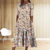 Amazon Transfronterizo 2022 Moda de Verano Vestido Largo de Vuelo Grande Cuello Redondo Pulóver Estampado Media Manga Vestido Holgado para Mujer