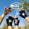 Luvas de Pelúcia Quentes com Estampa de Desenho Animado para Outono e Inverno, com Tampa Flip-Top, Sem Dedos, para Natal, Halloween, à Prova de Frio, Meio Dedo, Forradas com Fleece, Grossas
