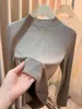 Camiseta Básica de Color Sólido con Cuello Semi-Alto, Adelgazante, Manga Larga, Capa Base para Mujer, Camiseta Versátil para Usar por Debajo, para Viajes al Trabajo y Uso Casual, Top de Otoño