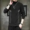 Camiseta básica de outono e inverno dupla face masculina gola redonda alta gola alta com veludo manga longa camiseta de gola média camada interna camiseta