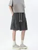 Shorts Casuais Masculinos com Padrão Espinha de Peixe na Cor Café, Roupa de Verão para Exterior, Calças Largas de Tamanho Grande no Joelho/Comprimento Médio para Homens, Calças de Verão